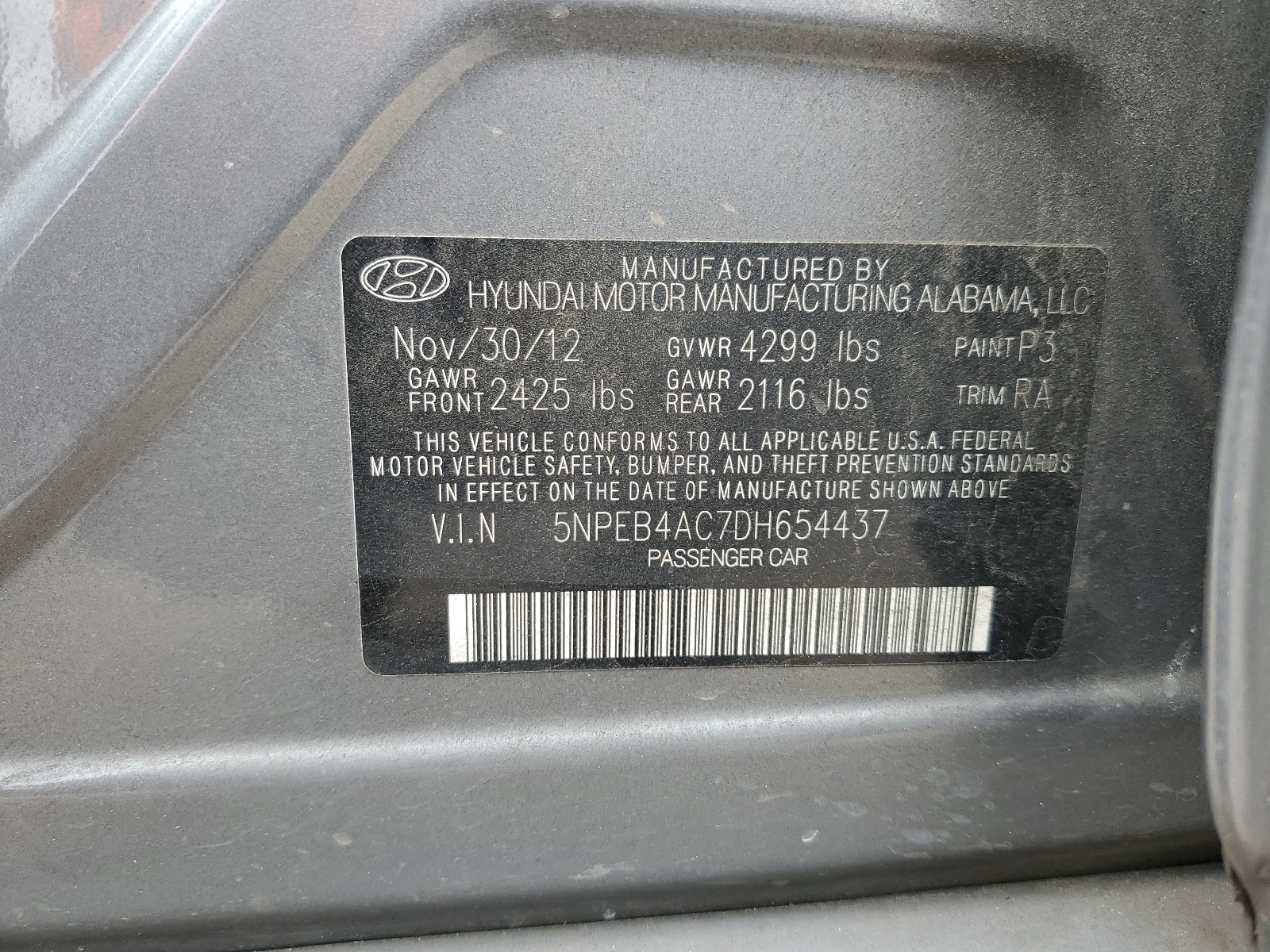 5NPEB4AC7DH654437 2013 Hyundai Sonata Gls