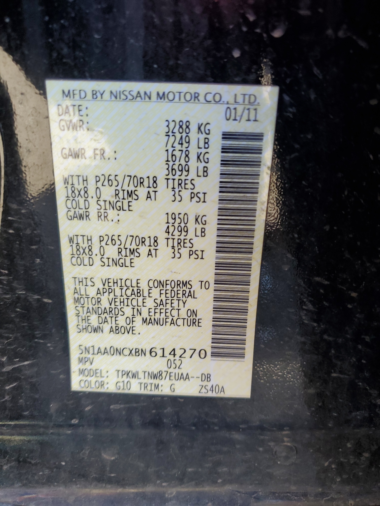 5N1AA0NCXBN614270 2011 Nissan Armada Sv