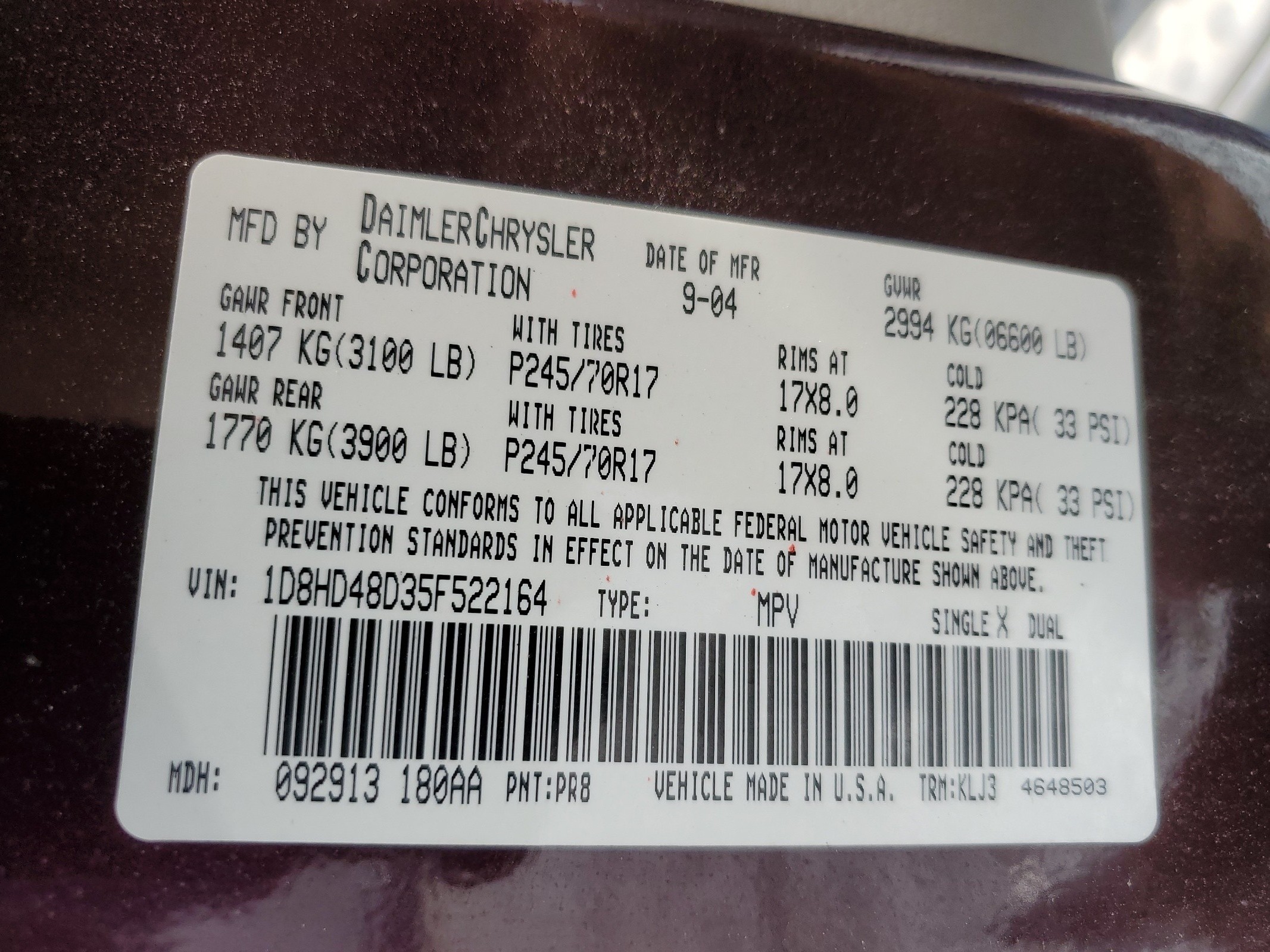 1D8HD48D35F522164 2005 Dodge Durango Slt