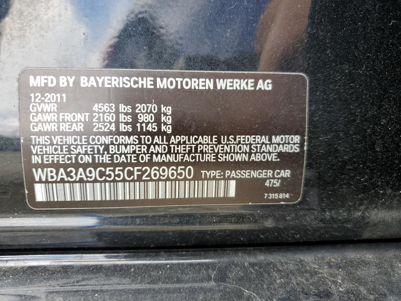 WBA3A9C55CF269650 2012 BMW 335 I