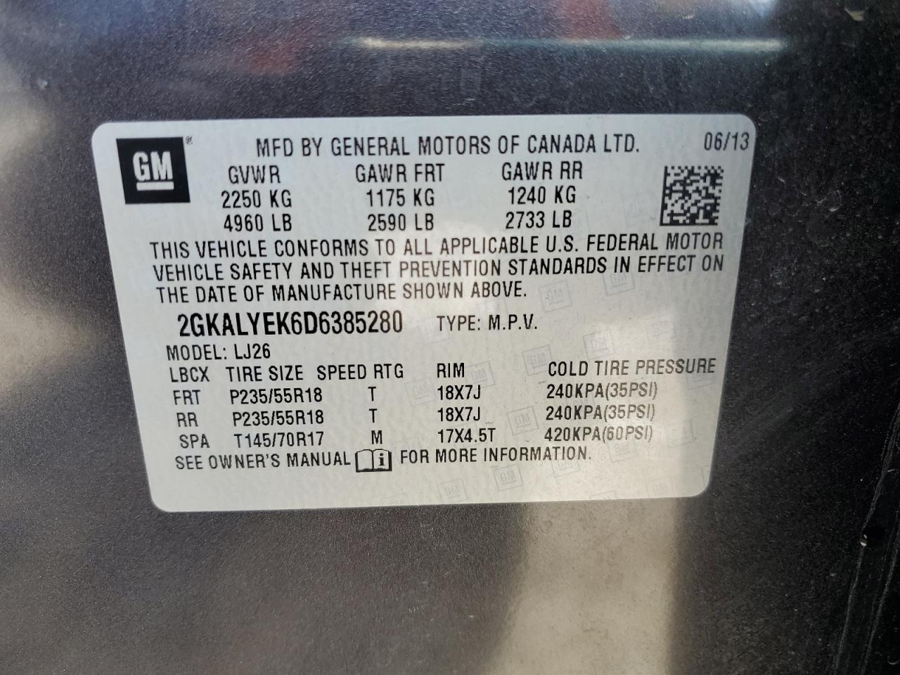 2GKALYEK6D6385280 2013 GMC Terrain Denali