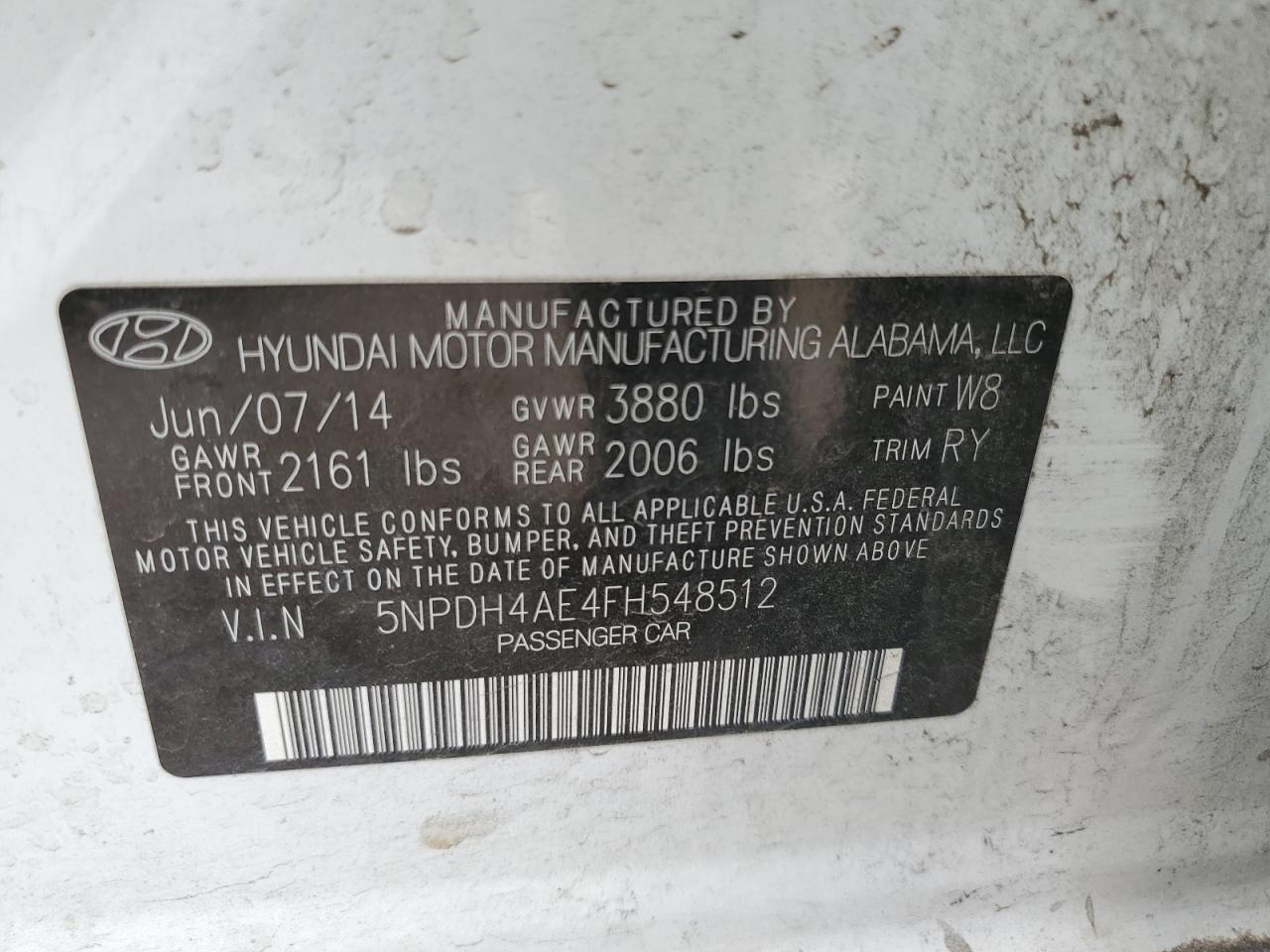 5NPDH4AE4FH548512 2015 Hyundai Elantra Se