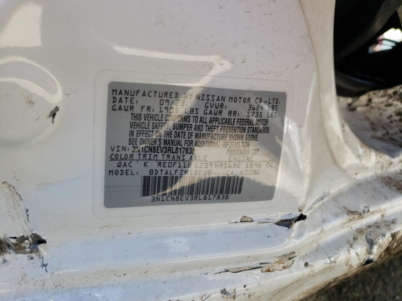 2024 Nissan Versa Sv VIN: 3N1CN8EV3RL817838 Lot: 52144994