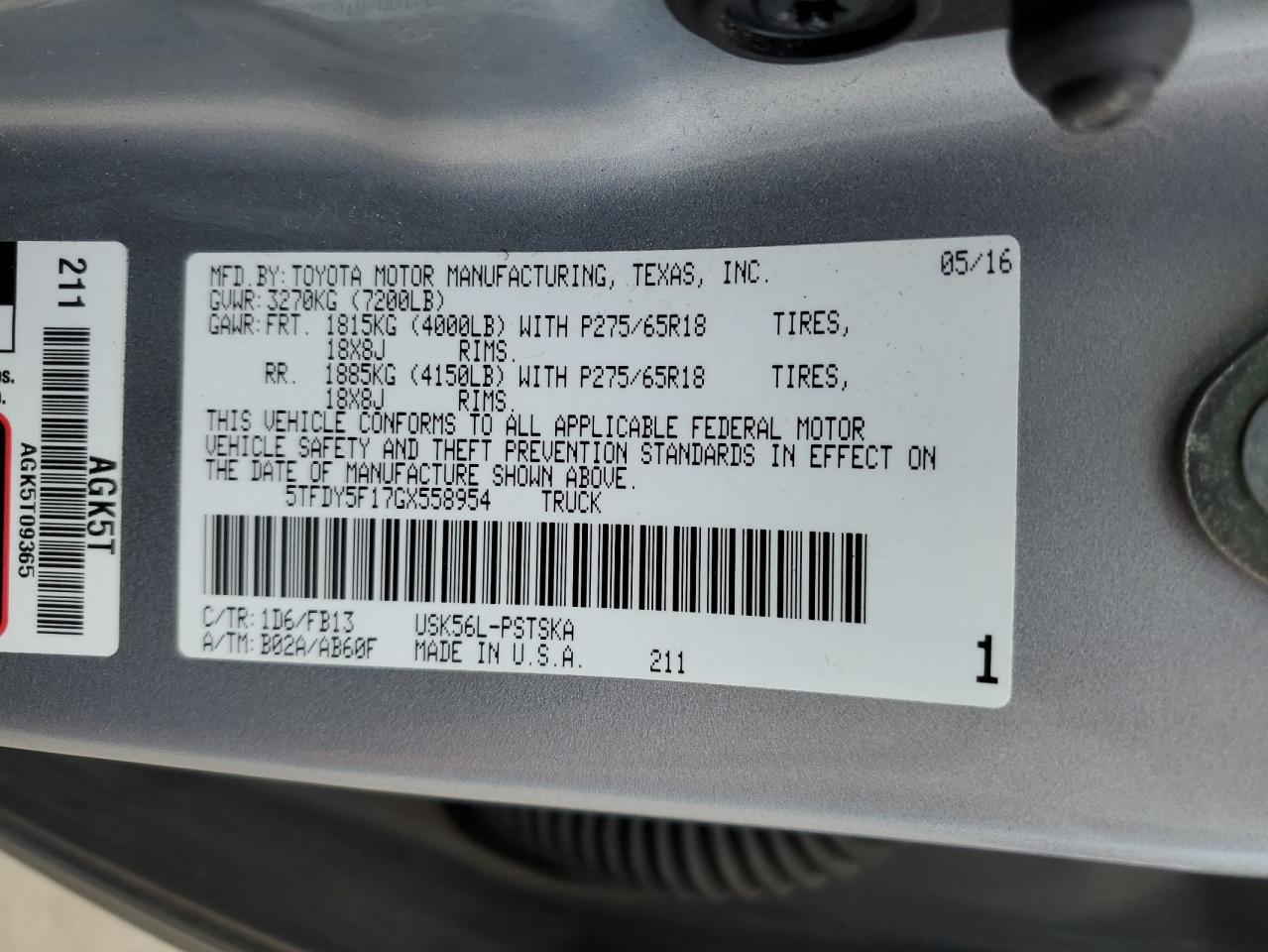 5TFDY5F17GX558954 2016 Toyota Tundra Crewmax Sr5