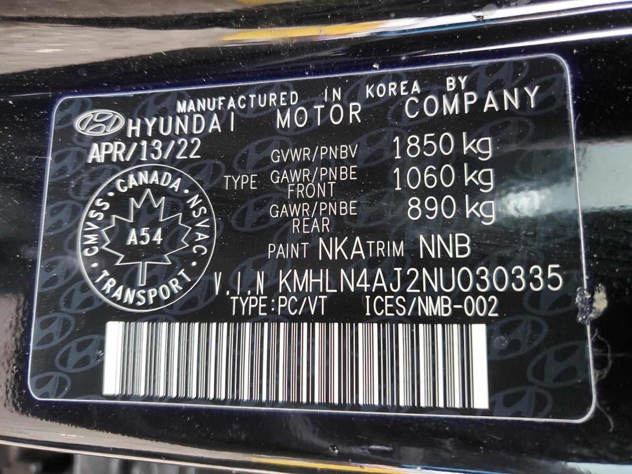 2022 Hyundai Elantra Limited VIN: KMHLN4AJ2NU030335 Lot: 49902654