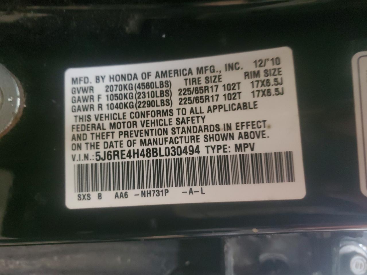 2011 Honda Cr-V Se VIN: 5J6RE4H48BL030494 Lot: 67305644