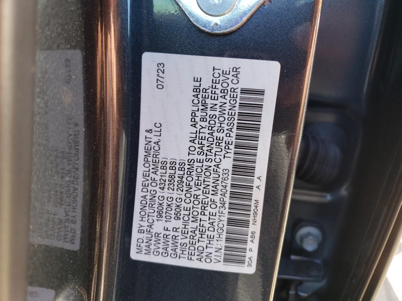 1HGCY1F34PA047633 2023 Honda Accord Ex