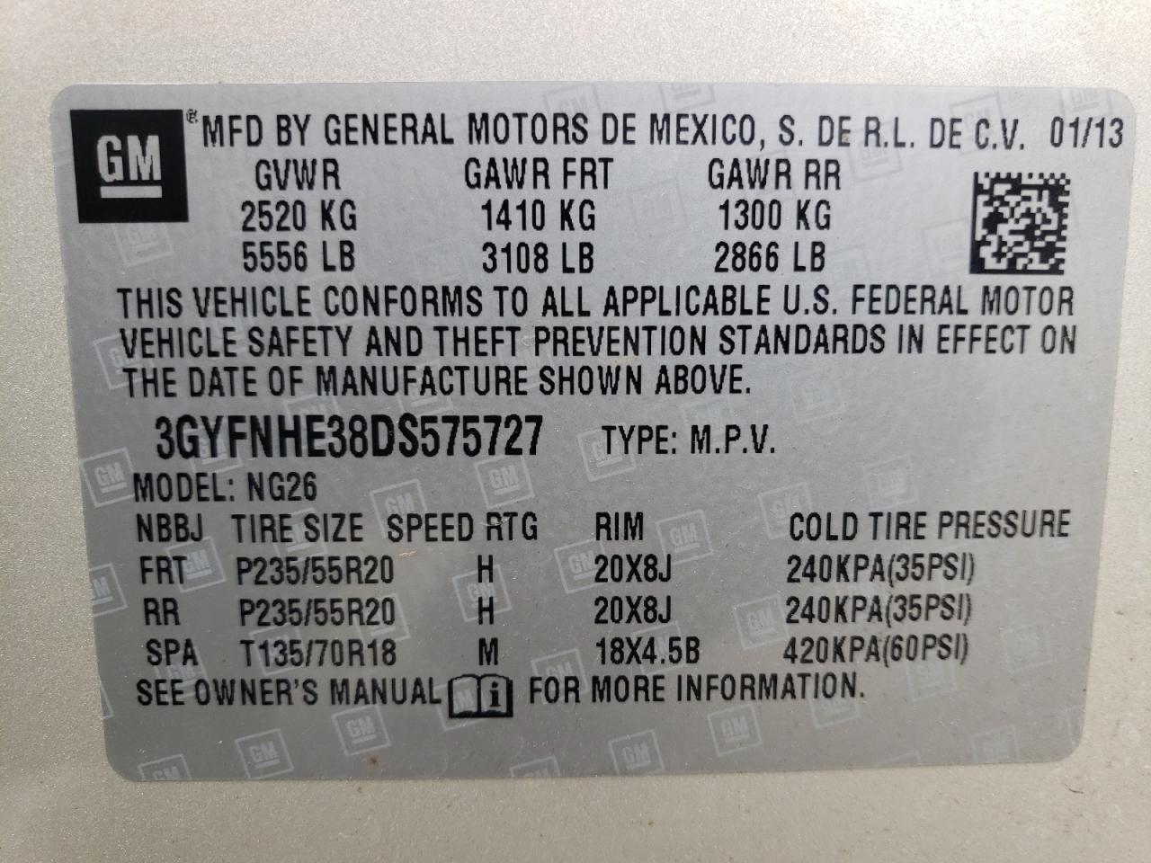 3GYFNHE38DS575727 2013 Cadillac Srx Performance Collection