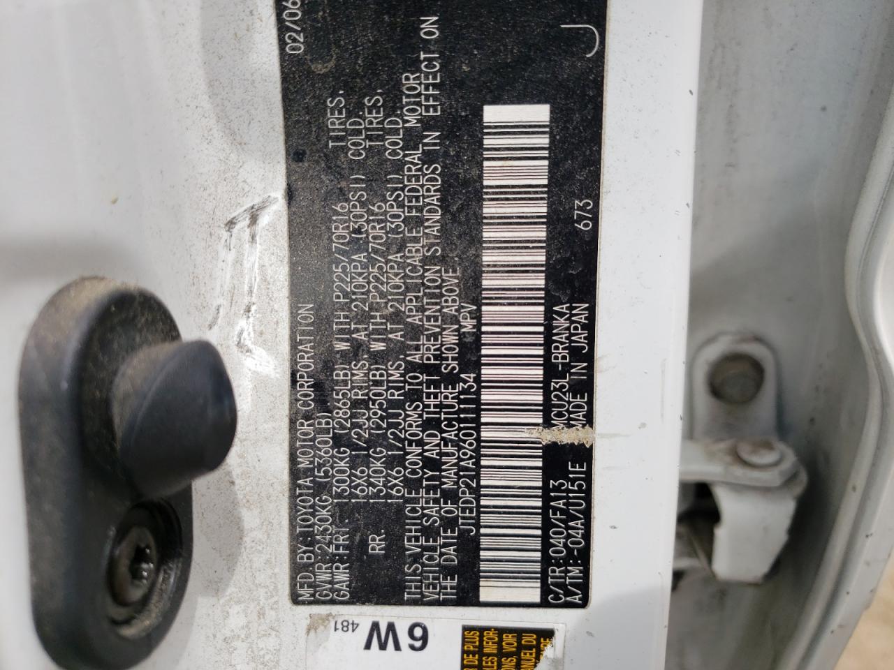 2006 Toyota Highlander Limited VIN: JTEDP21A960111134 Lot: 52476344