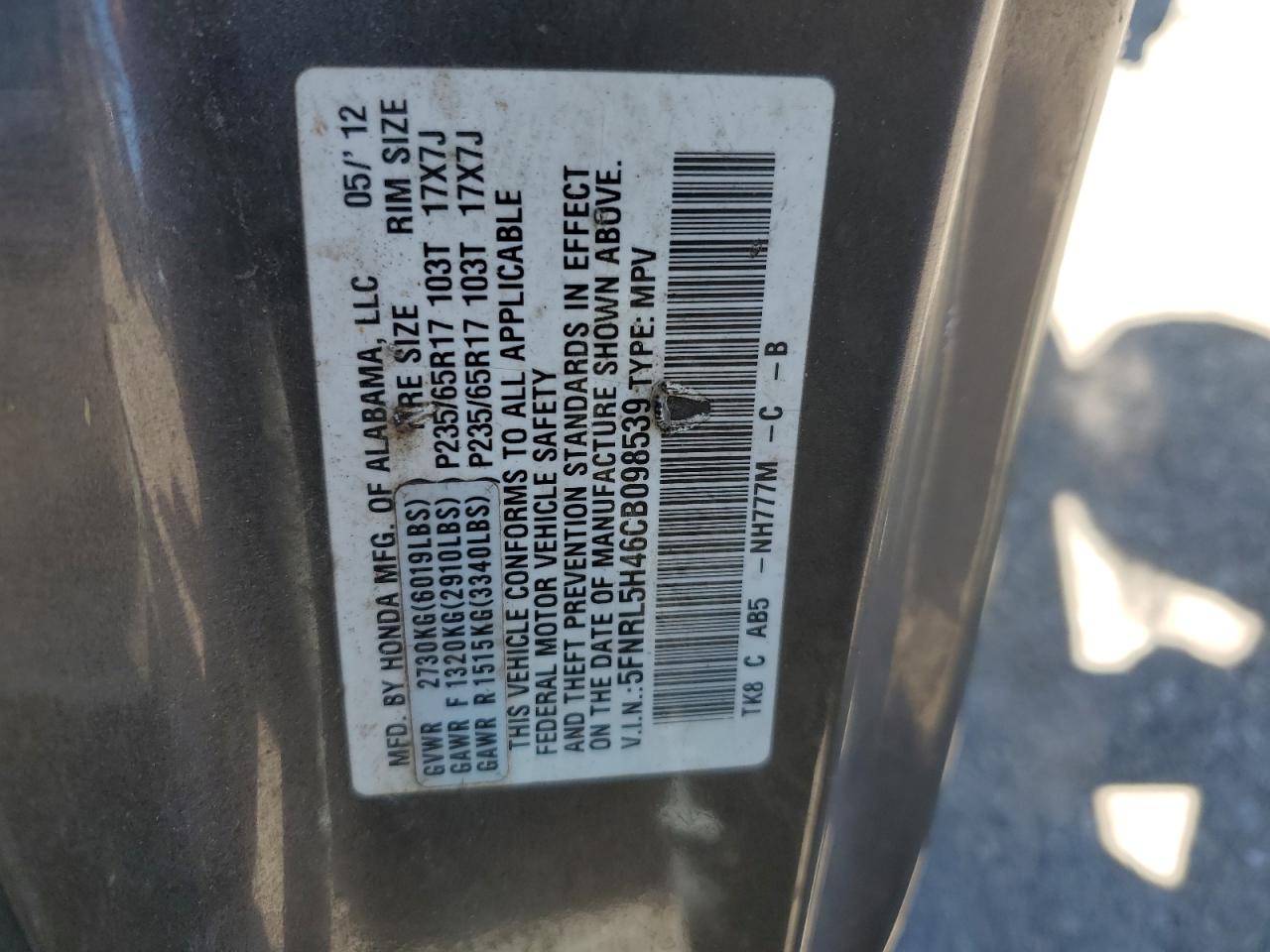 2012 Honda Odyssey Ex VIN: 5FNRL5H46CB098539 Lot: 53094834