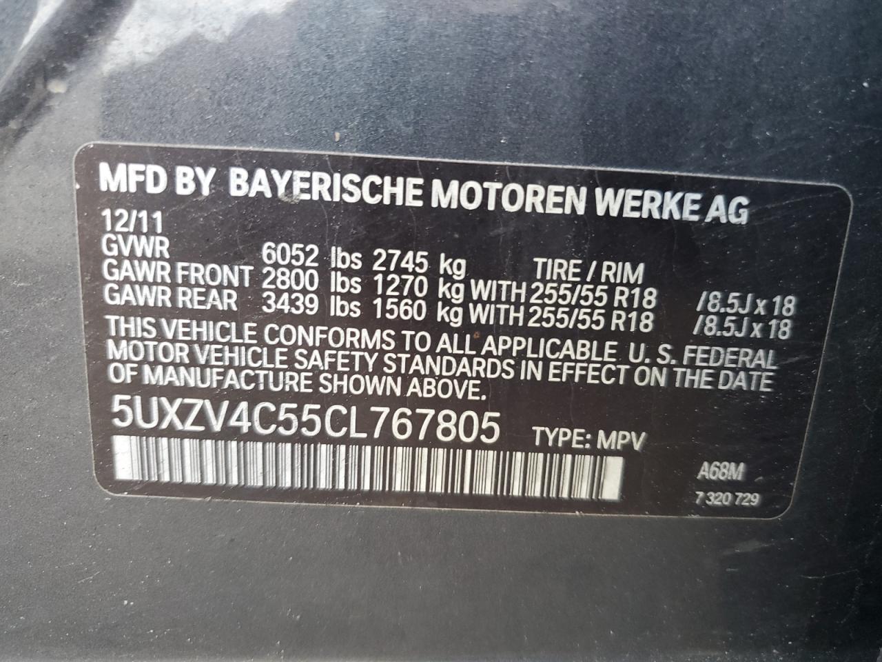 5UXZV4C55CL767805 2012 BMW X5 xDrive35I