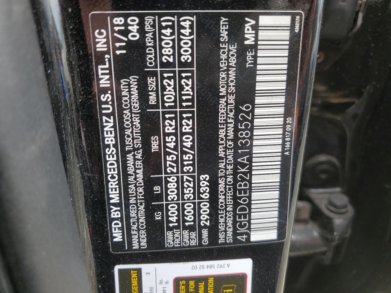 2019 Mercedes-Benz Gle Coupe 43 Amg VIN: 4JGED6EB2KA138526 Lot: 50804464