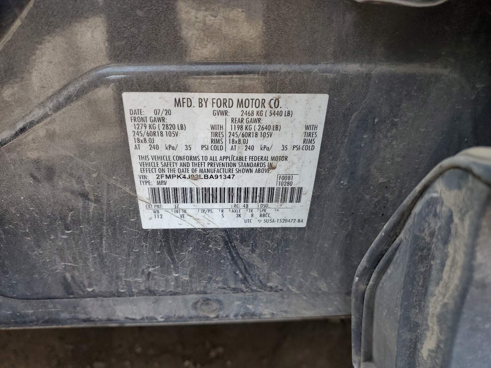 2FMPK4J92LBA91347 2020 Ford Edge Sel