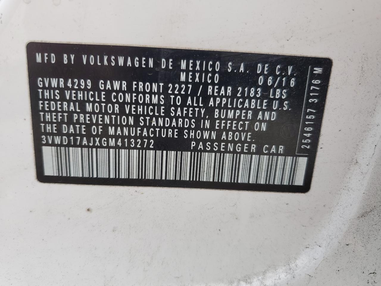 2016 Volkswagen Jetta Sport VIN: 3VWD17AJXGM413272 Lot: 49361314