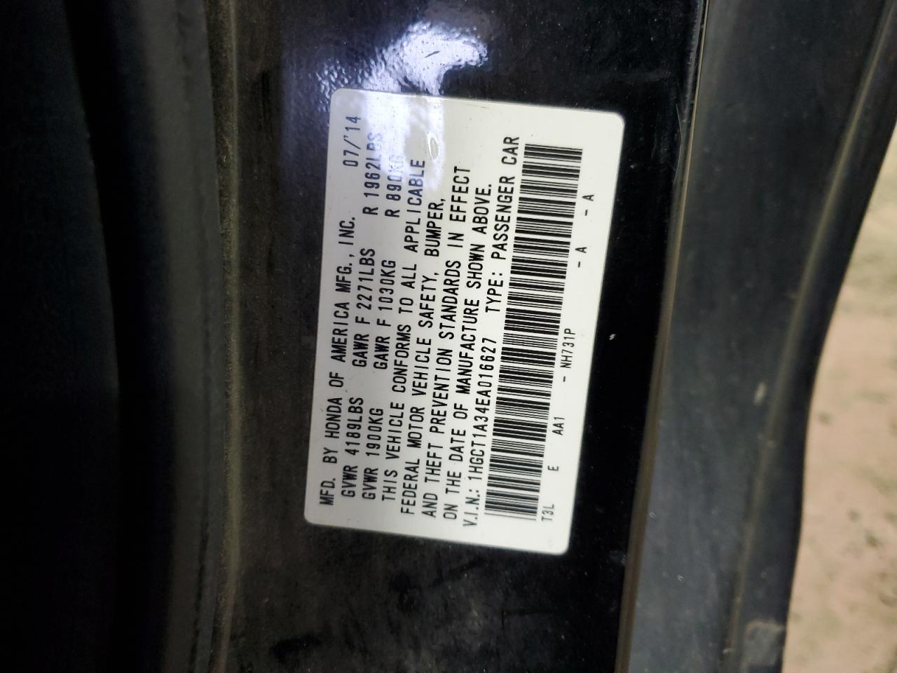 1HGCT1A34EA016627 2014 Honda Accord Lx-S