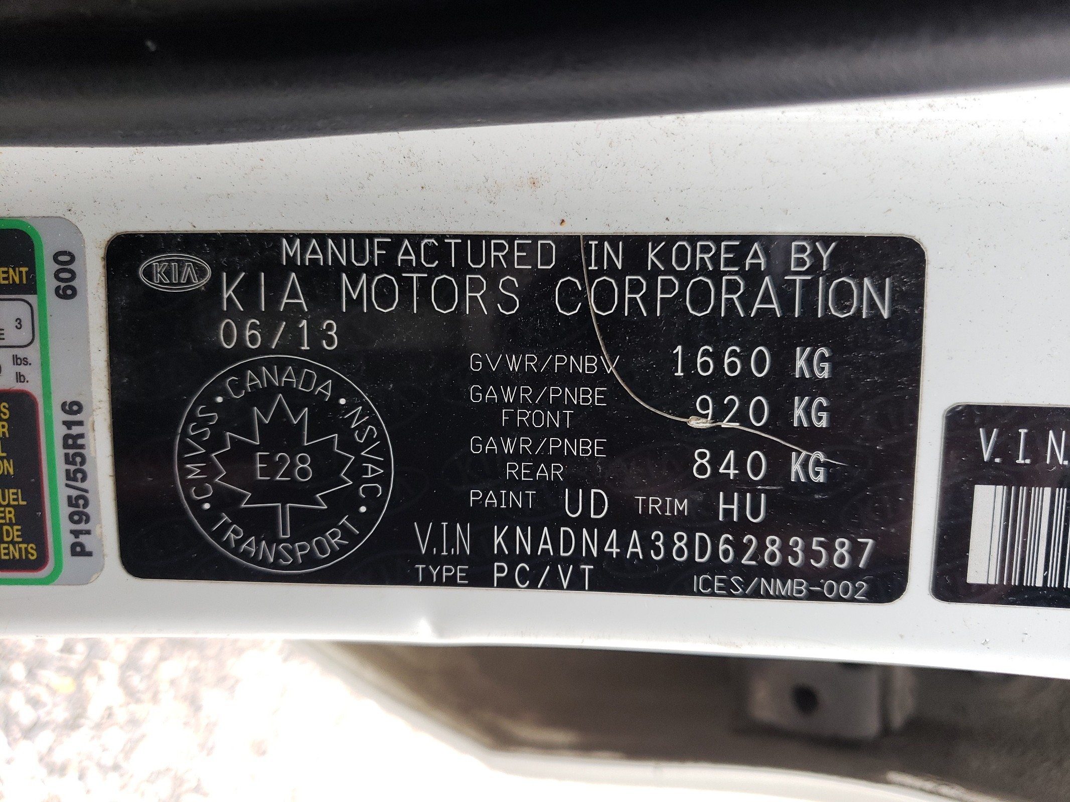 KNADN4A38D6283587 2013 Kia Rio Ex