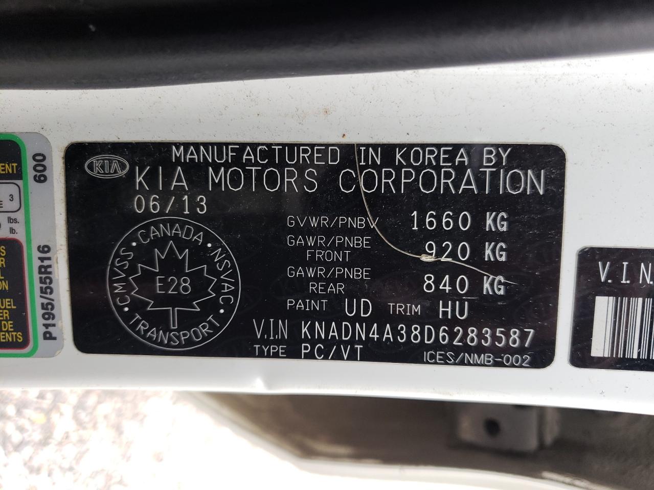 2013 Kia Rio Ex VIN: KNADN4A38D6283587 Lot: 48977684