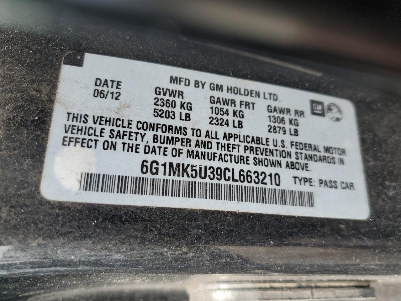 2012 Chevrolet Caprice Police VIN: 6G1MK5U39CL663210 Lot: 49911434