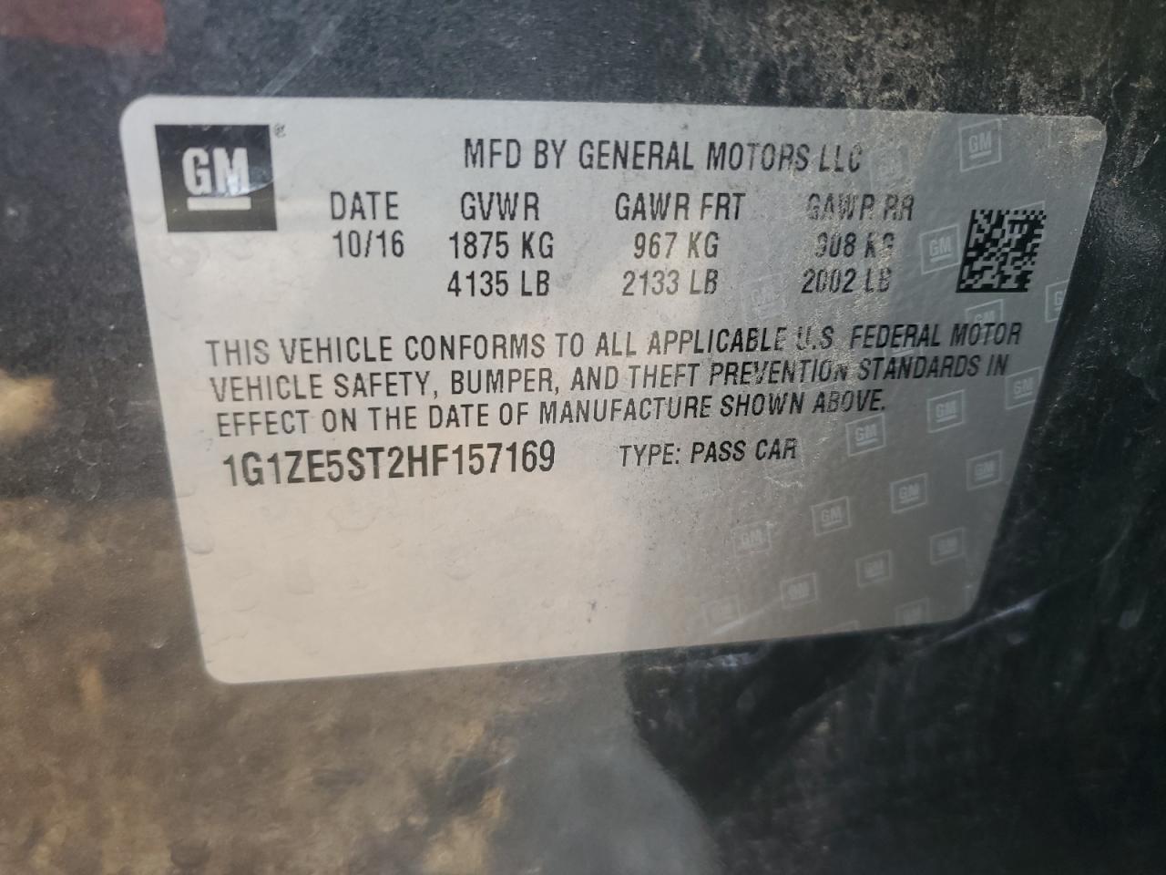 1G1ZE5ST2HF157169 CHEVROLET MALIBU 2017