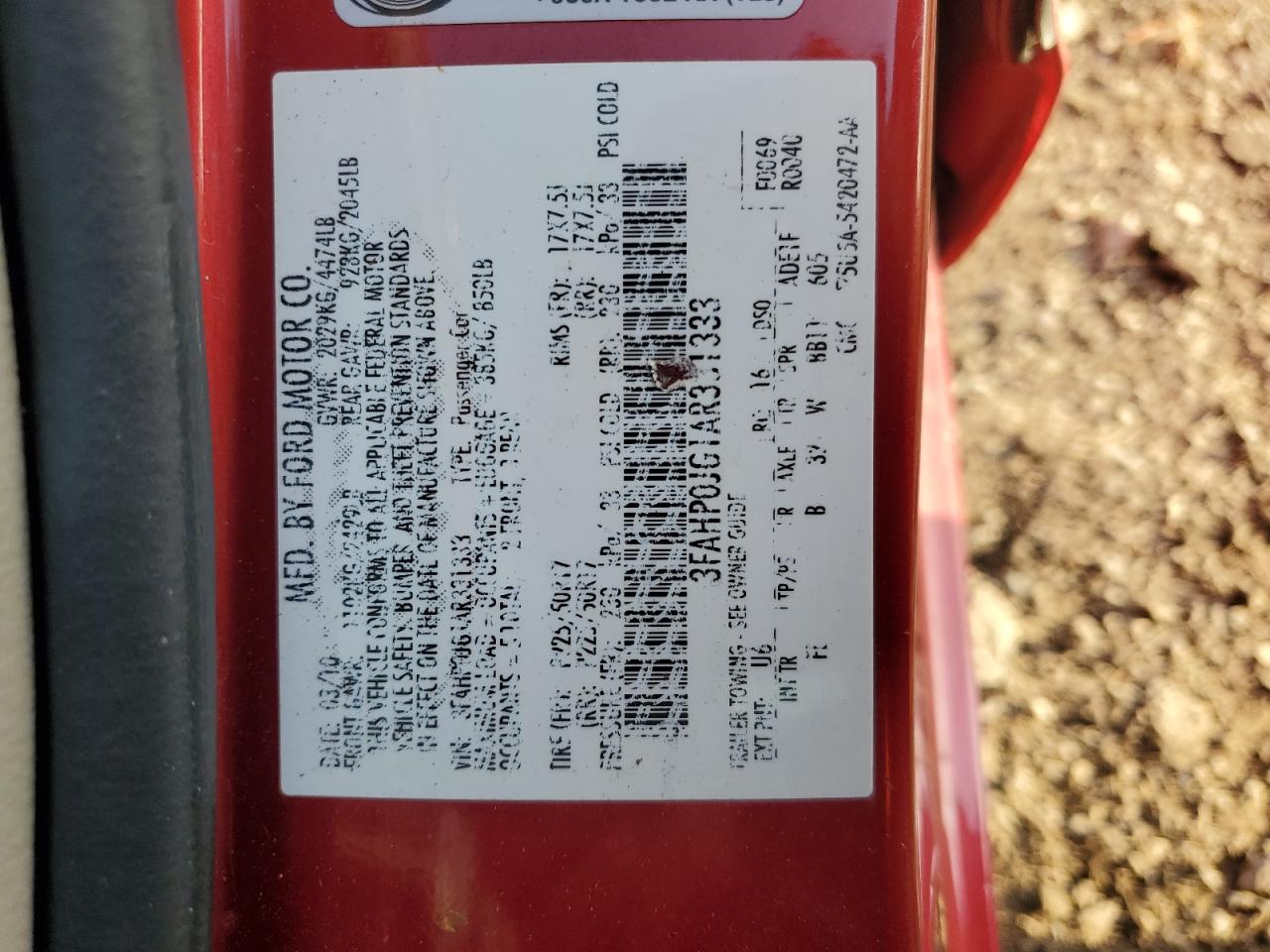 2010 Ford Fusion Sel VIN: 3FAHP0JG1AR331333 Lot: 62279544