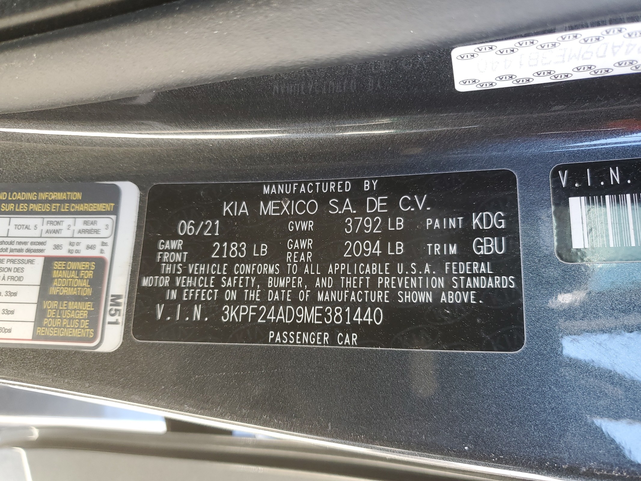 3KPF24AD9ME381440 2021 Kia Forte Fe