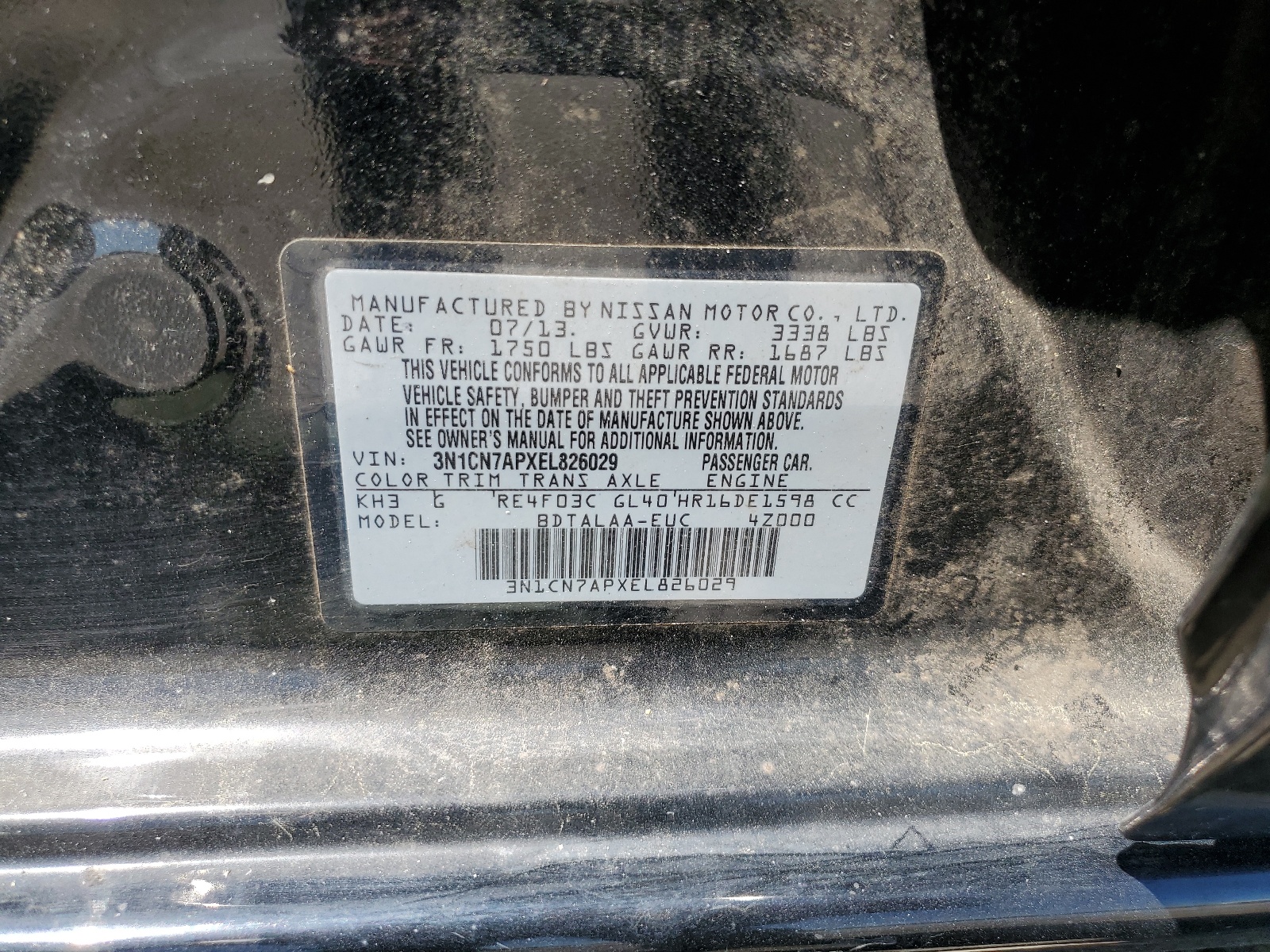 3N1CN7APXEL826029 2014 Nissan Versa S