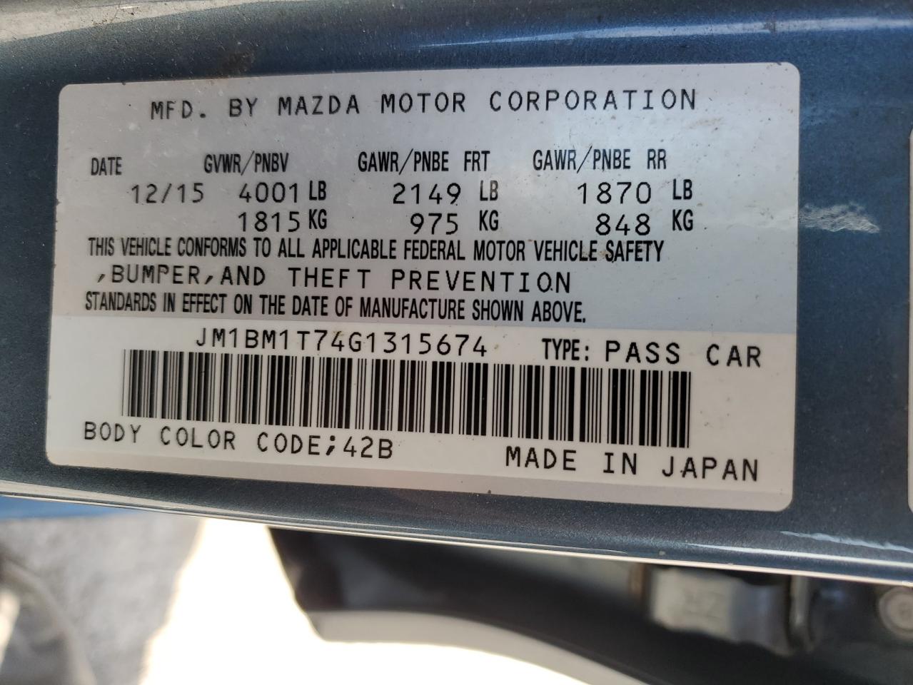 2016 Mazda 3 Sport VIN: JM1BM1T74G1315674 Lot: 51847554