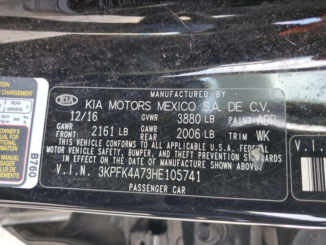 2017 Kia Forte Lx VIN: 3KPFK4A73HE105741 Lot: 52403454