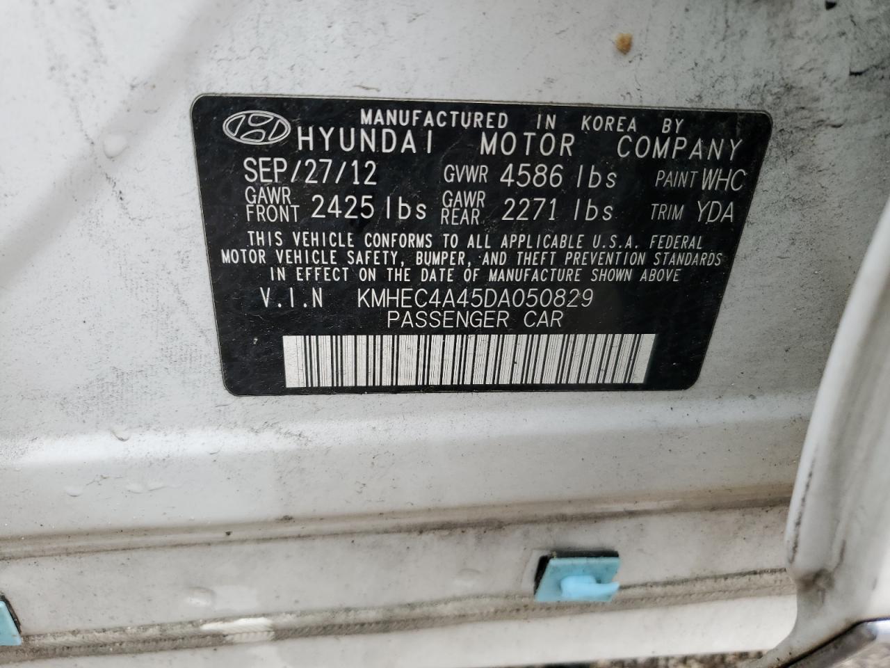 KMHEC4A45DA050829 2013 Hyundai Sonata Hybrid