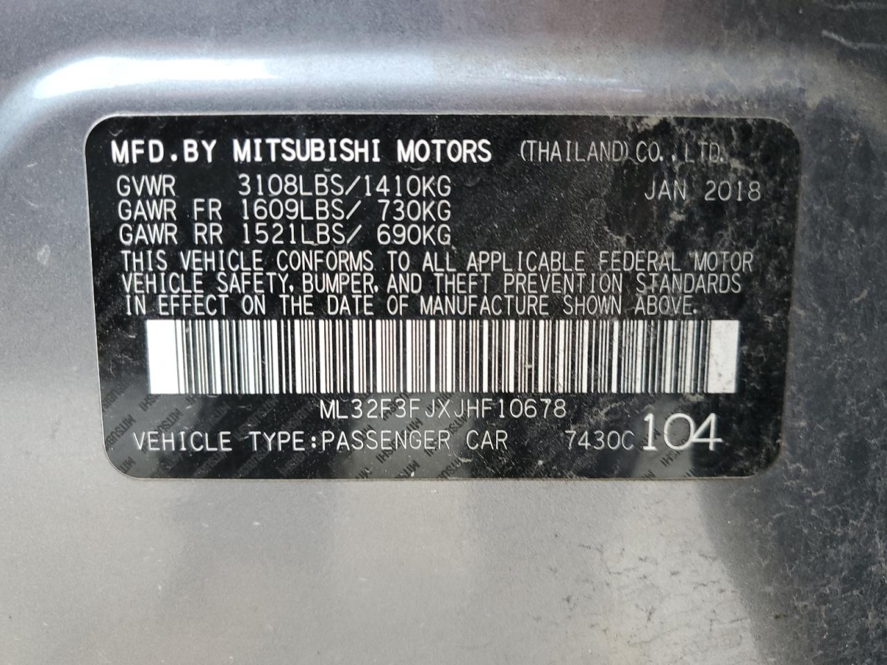 ML32F3FJXJHF10678 2018 Mitsubishi Mirage G4 Es