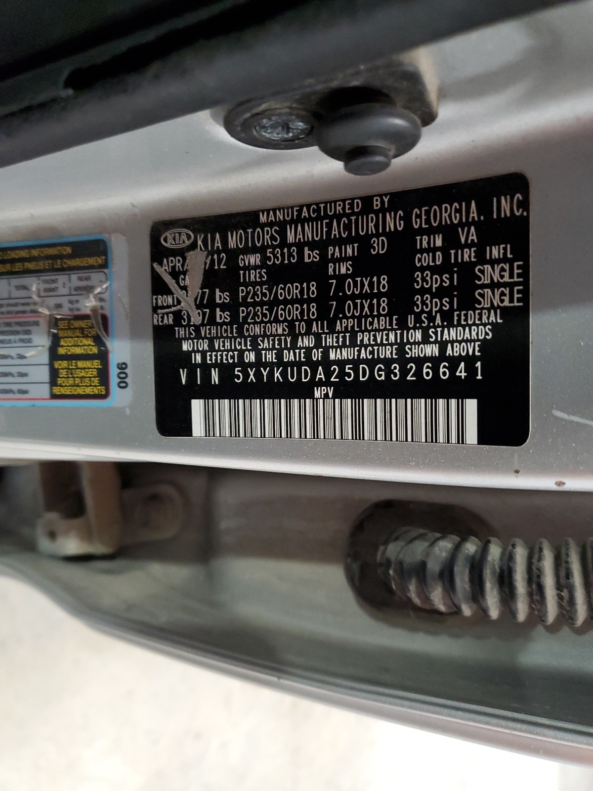 5XYKUDA25DG326641 2013 Kia Sorento Ex