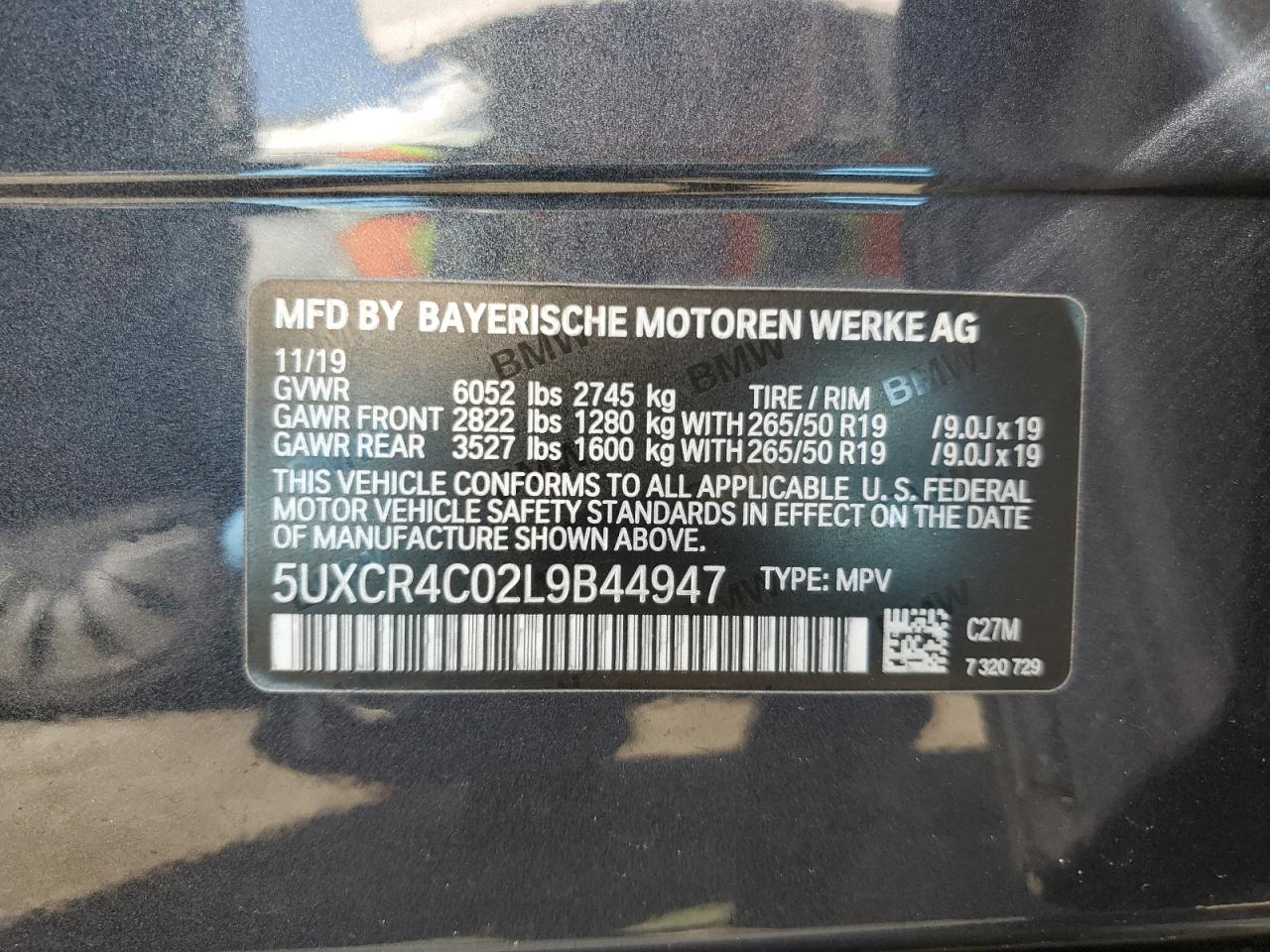 2020 BMW X5 Sdrive 40I VIN: 5UXCR4C02L9B44947 Lot: 52935054