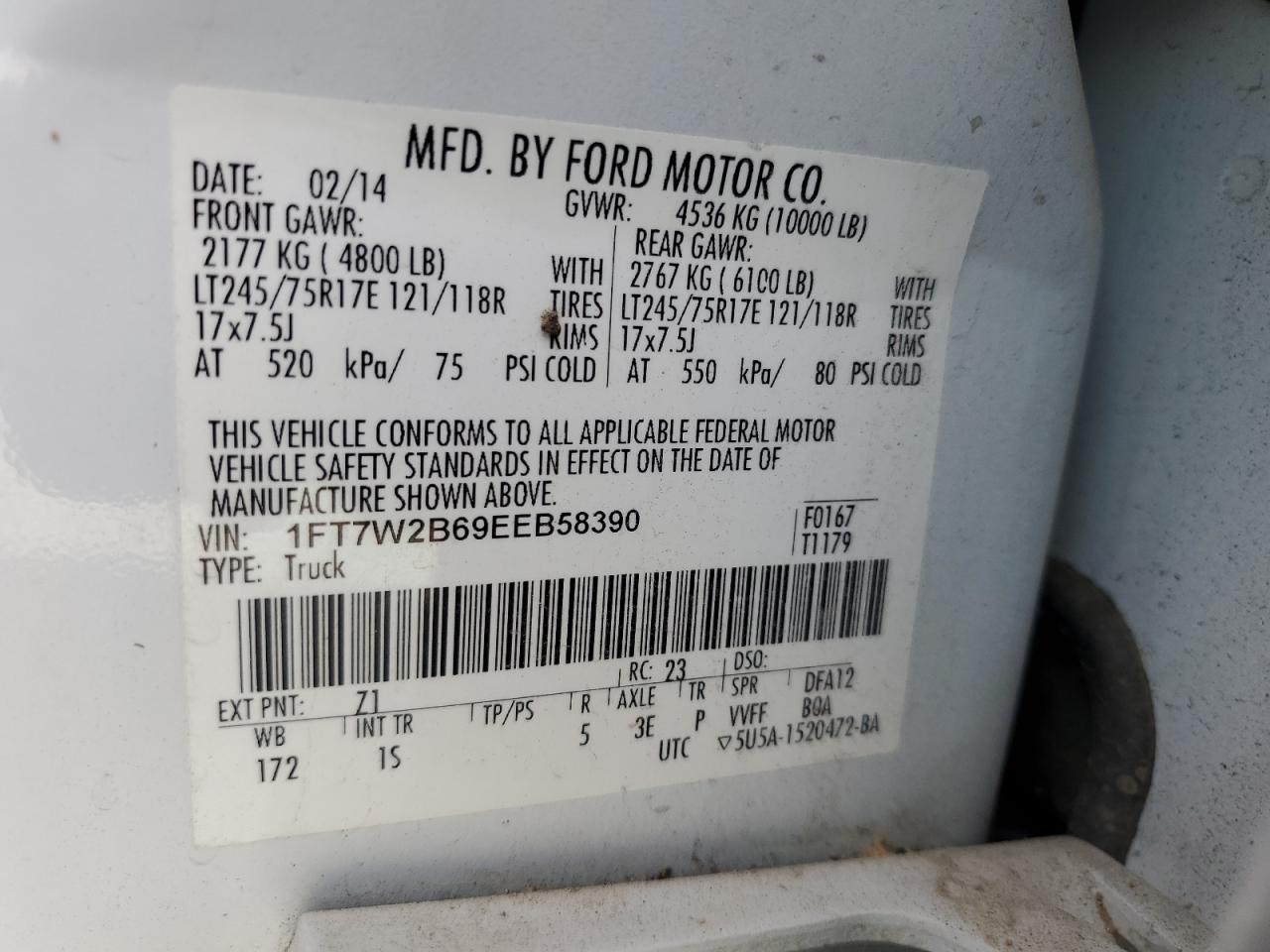 2014 Ford F250 Super Duty VIN: 1FT7W2B69EEB58390 Lot: 51764694