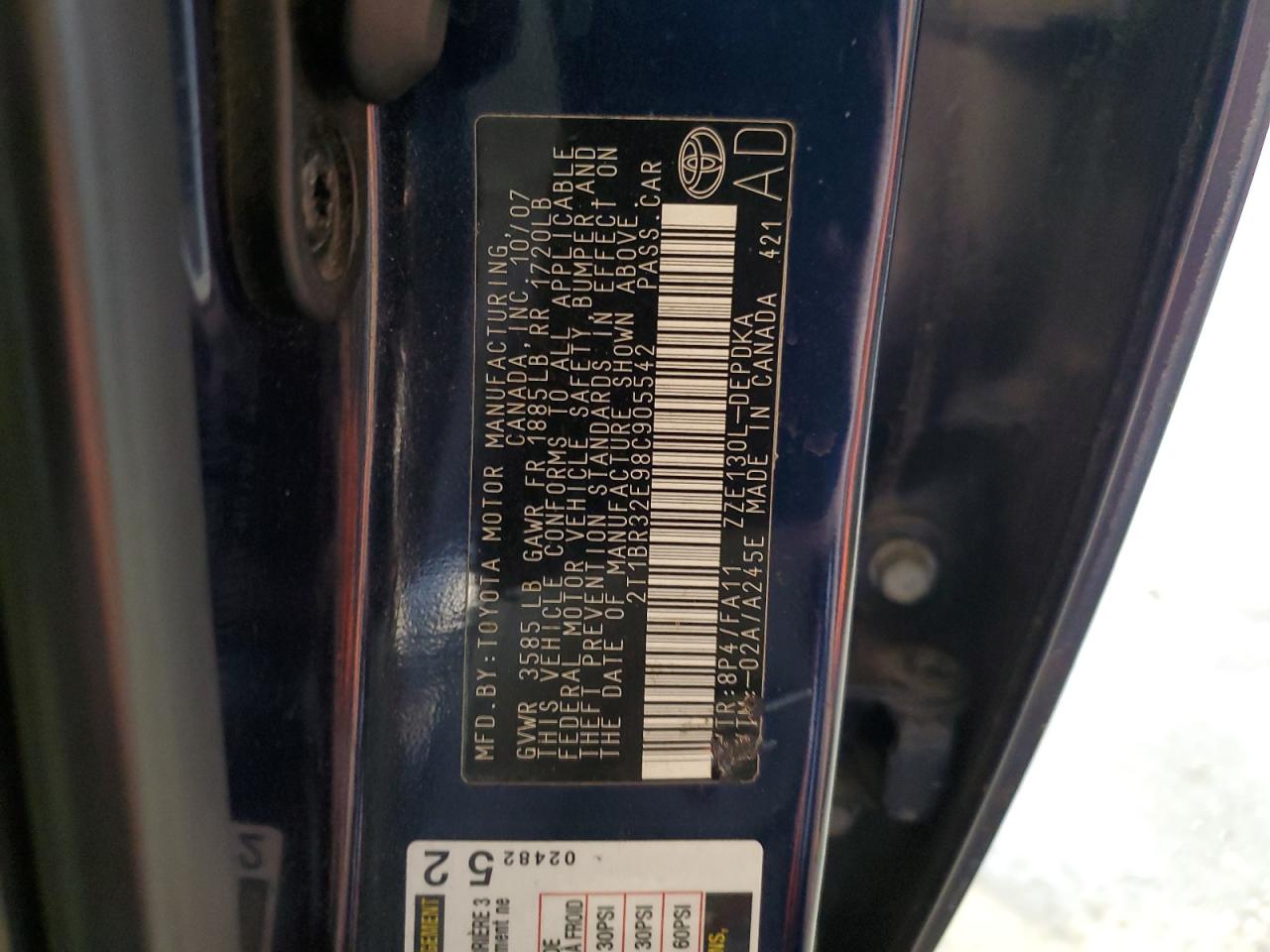 2008 Toyota Corolla Ce VIN: 2T1BR32E98C905542 Lot: 92387835