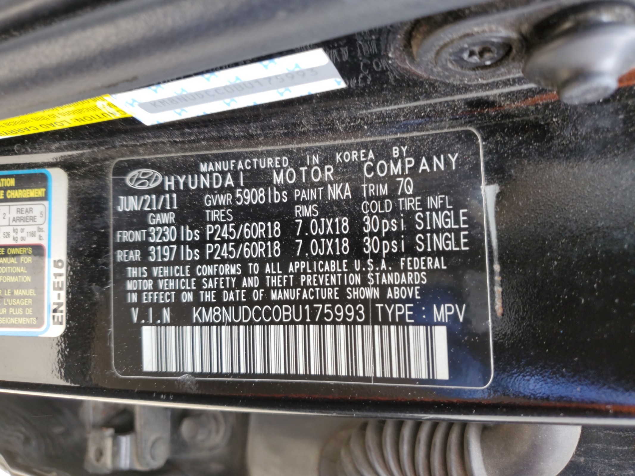 KM8NUDCC0BU175993 2011 Hyundai Veracruz Gls