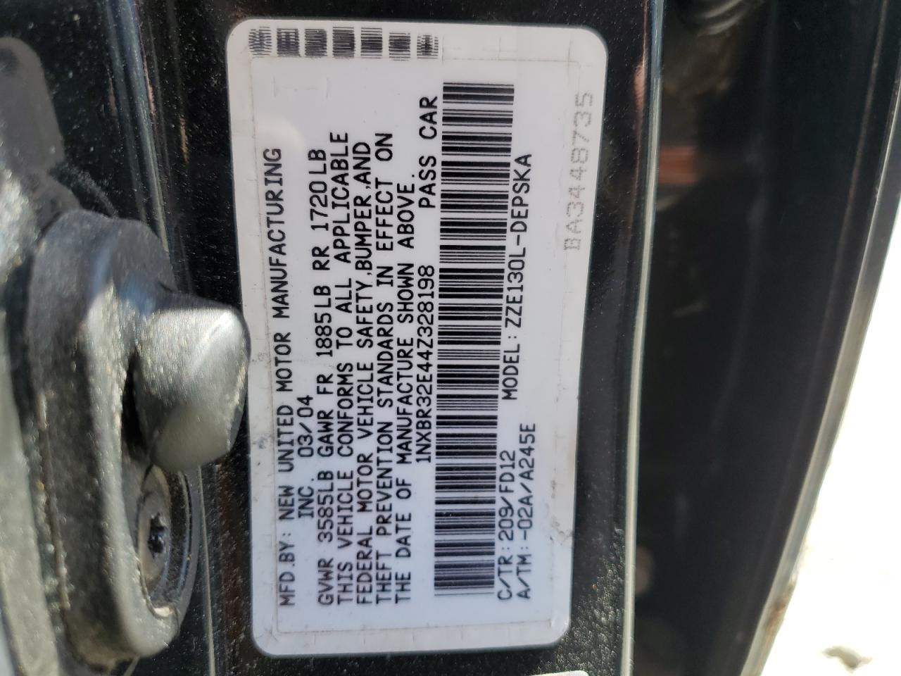 2004 Toyota Corolla Ce VIN: 1NXBR32E44Z328198 Lot: 49934924