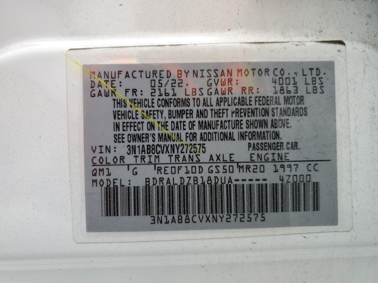 2022 Nissan Sentra Sv VIN: 3N1AB8CVXNY272575 Lot: 50156664