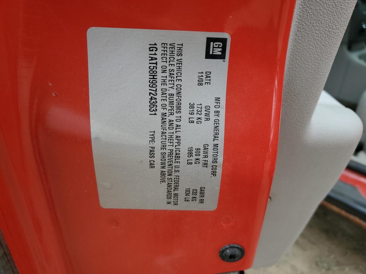 2009 Chevrolet Cobalt Lt VIN: 1G1AT58H997243631 Lot: 51918804