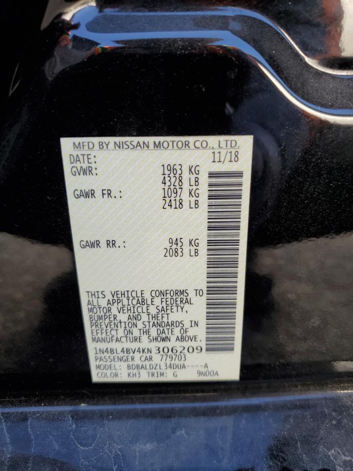 1N4BL4BV4KN306209 2019 Nissan Altima S