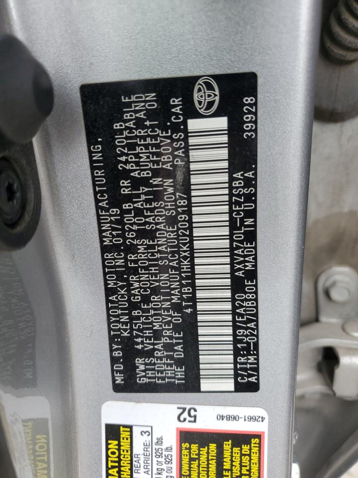 2019 Toyota Camry L VIN: 4T1B11HKXKU209187 Lot: 50101144