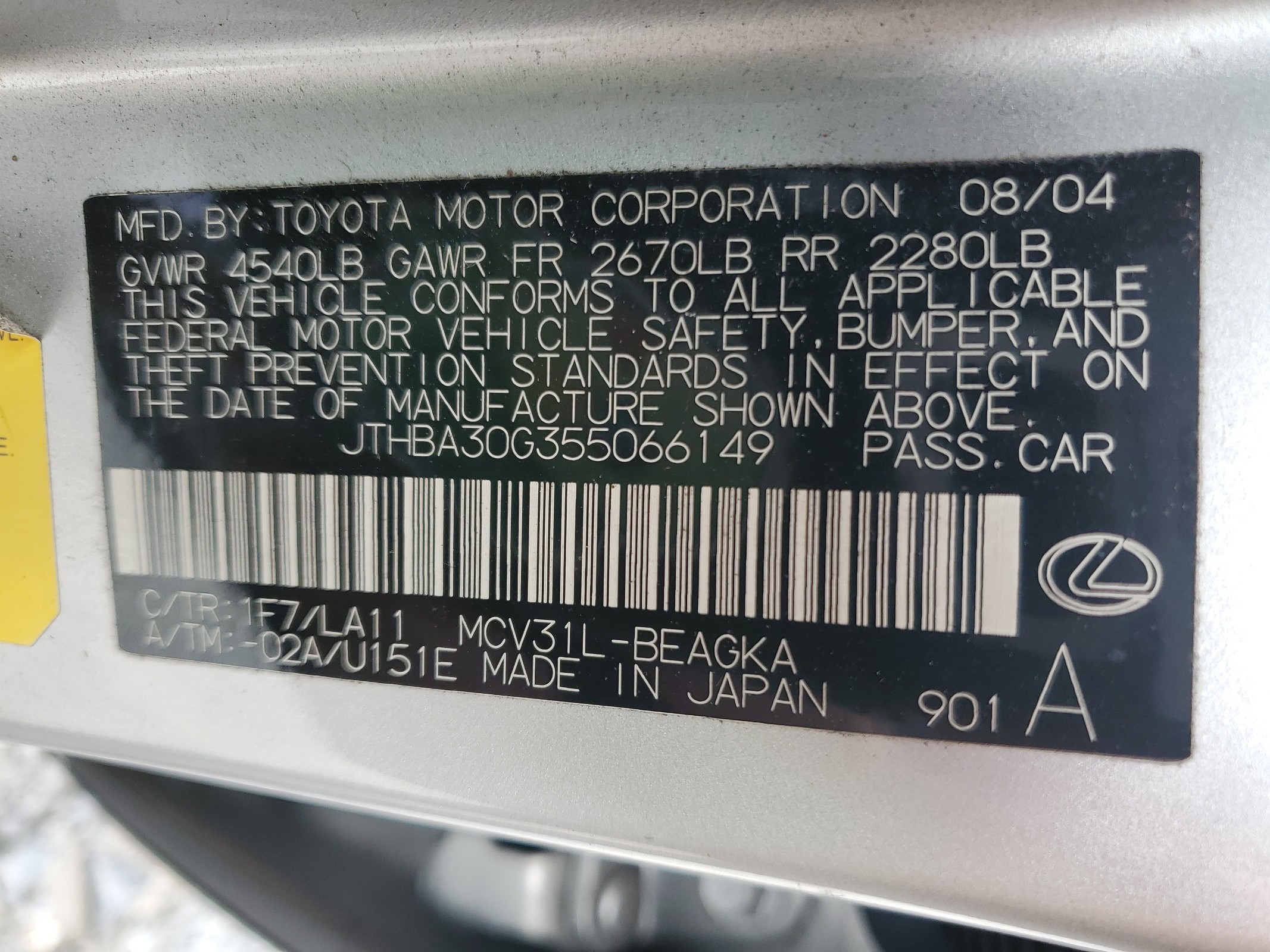 JTHBA30G355066149 2005 Lexus Es 330