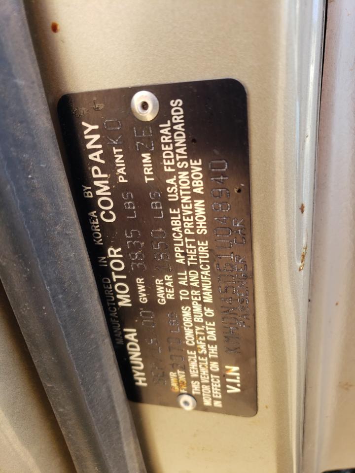 2001 Hyundai Elantra Gls VIN: KMHDN45D61U048940 Lot: 63707284