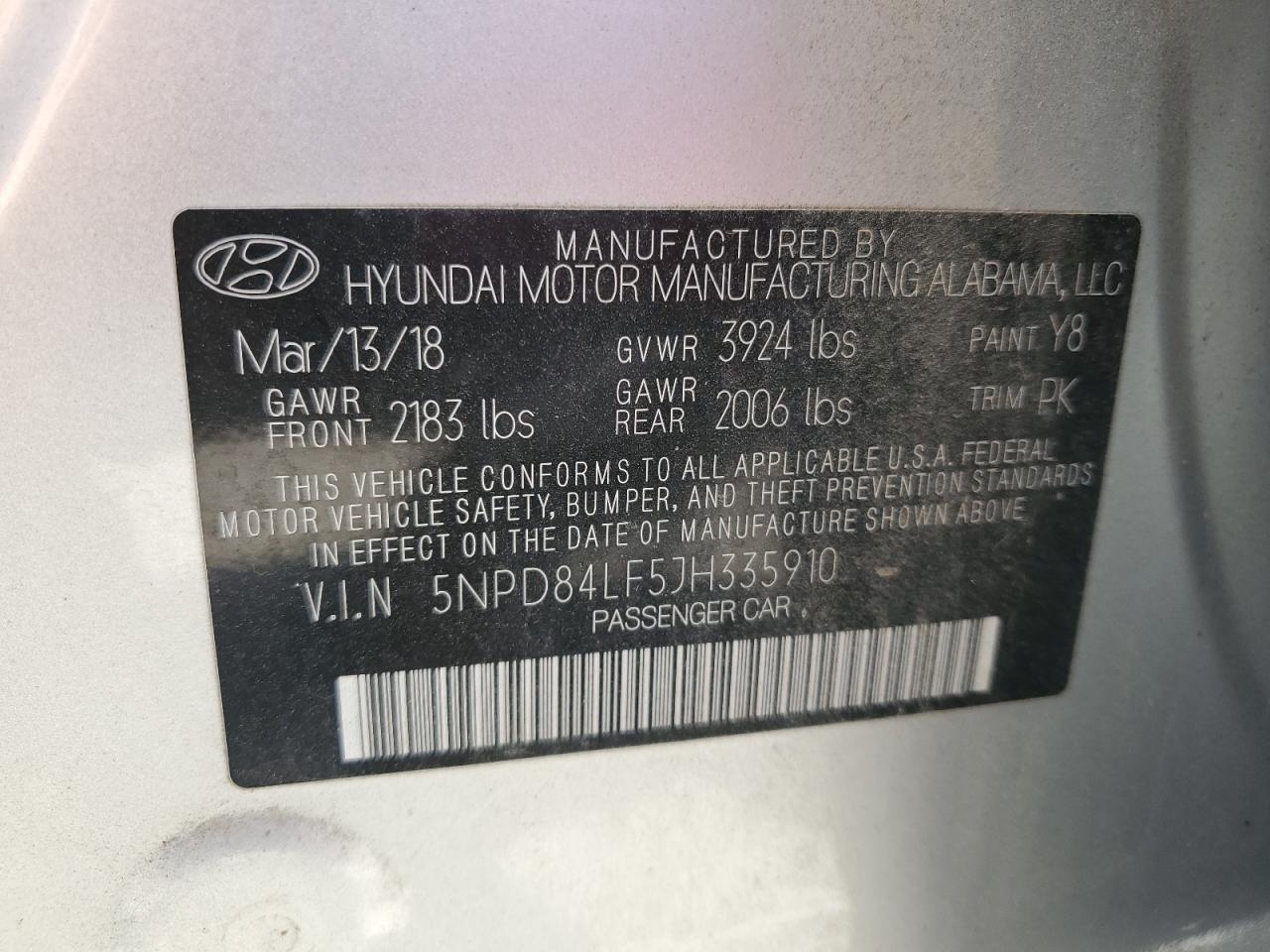 2018 Hyundai Elantra Sel VIN: 5NPD84LF5JH335910 Lot: 65418964