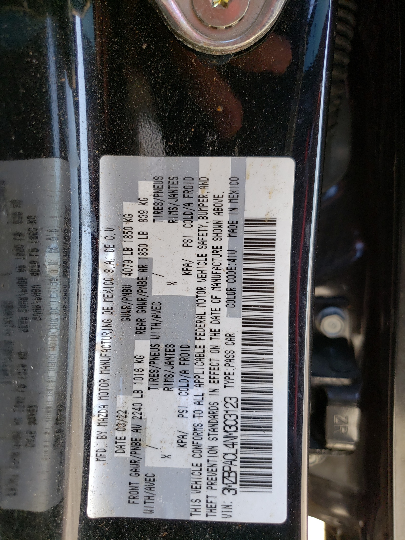 3MZBPACL4NM303123 2022 Mazda 3 Preferred