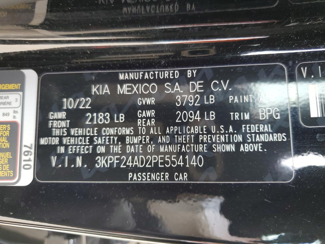 2023 Kia Forte Lx VIN: 3KPF24AD2PE554140 Lot: 50985394