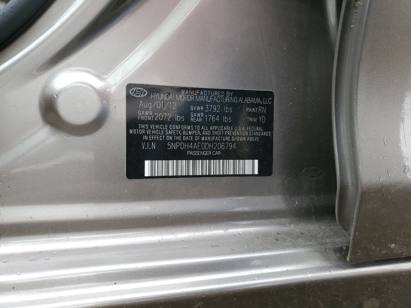 5NPDH4AE0DH206794 2013 Hyundai Elantra Gls