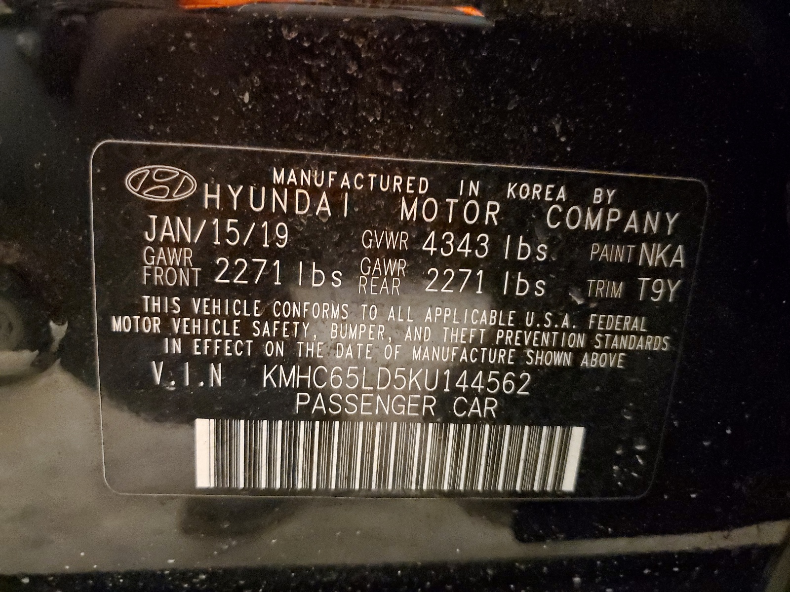 KMHC65LD5KU144562 2019 Hyundai Ioniq