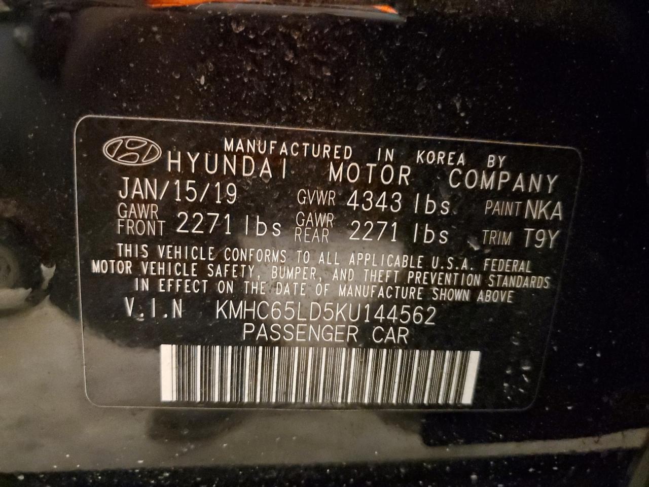 2019 Hyundai Ioniq VIN: KMHC65LD5KU144562 Lot: 49856134