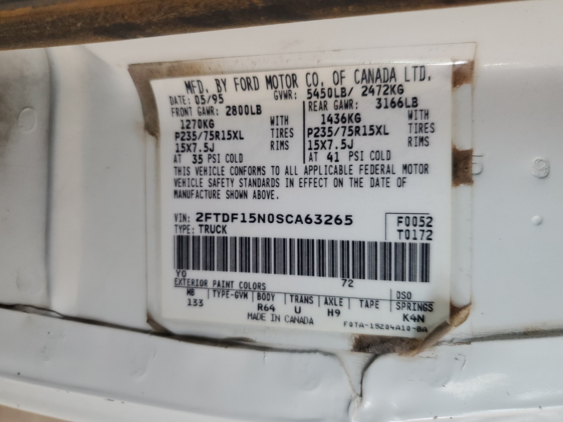 2FTDF15N0SCA63265 1995 Ford F150