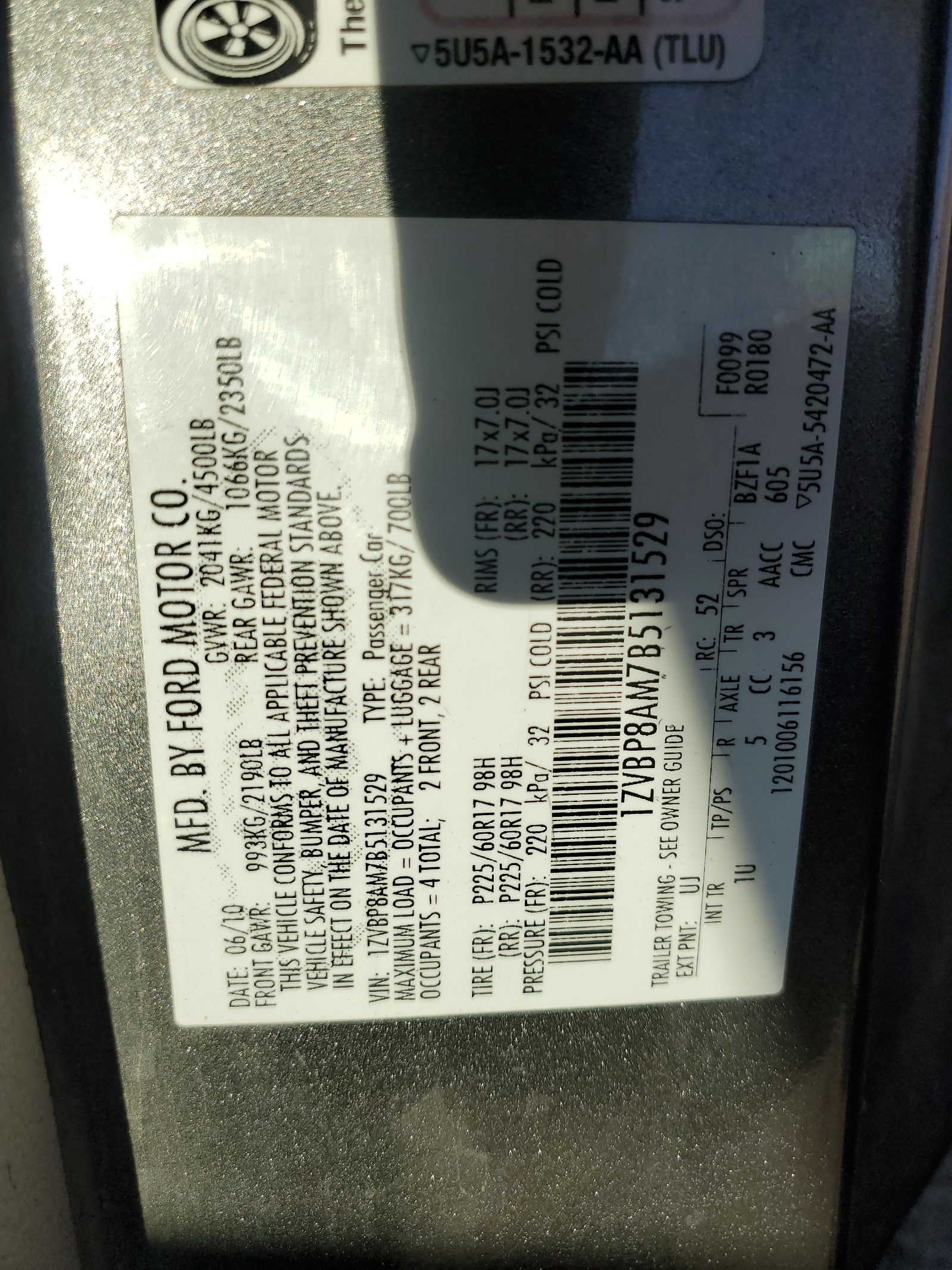 1ZVBP8AM7B5131529 2011 Ford Mustang